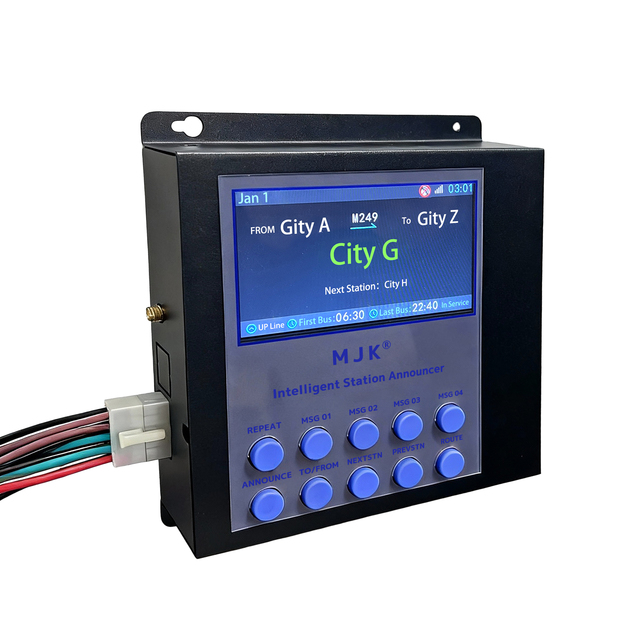 MJK GPS Bus Stop Station Voice Announcer System with Monitor Manual/Automatic Control Metal Black Pedestal Mount