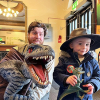 Costume de dinosaure réaliste grandeur nature léger bleu avec son de rugissement pour adultes, idéal pour les parcs d'aventure et l'utilisation scolaire