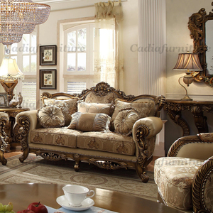 Ensemble <span class=keywords><strong>de</strong></span> canapés <span class=keywords><strong>de</strong></span> salon en tissu avec cadre en bois, design classique sculpté à la main, <span class=keywords><strong>luxe</strong></span> français, pour usage hôtelier - Product Image 1