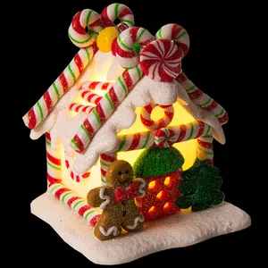 浪漫发光二极管发光圣诞小屋暖光圣诞装饰树脂工艺桌面摆件儿童礼品