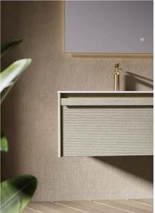 Cream French Style Solid Wood Paint Process Paired with White Rock Slab Countertop Floating Bathroom <b>Vanity</b> - Product Image 6