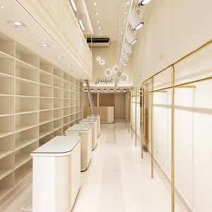 Perchero en voladizo de hierro dorado multifunción, tienda para el hogar, colgador móvil elegante, bolsas de ropa, estantes apilables, 8 - Product Image 1