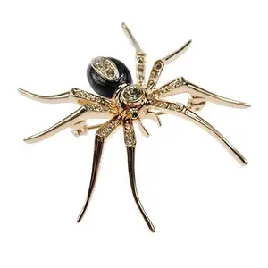 Ladies Gold Tone 5Cm Diamante Spider Brooch Blue And Red