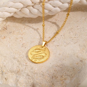 Collar con Colgante de Monedas Redondas con los 12 Signos del Zodiaco, en Relieve, de Moda, INS - Product Image 3