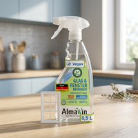 Limpiador de Vidrios Ecológico AlmaWin RTS 2, 500ml, Spray para una Limpieza sin Rayas, Vegano, Brillo para Espejos, Sin Fragancia, Orgánico