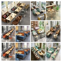 Ensemble table et chaises de restaurant en forme de L, style moderne et luxueux, revêtement en PU, structure en bois, 2 places, usage commercial.