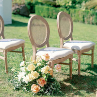 Chaise Louis moderne en bois massif avec dossier ovale en rotin français, rembourrée, pour restaurants, espaces extérieurs et salles privées