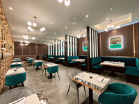 Hochwertige Luxuriöse Grüne Samt-Stoffpolsterung Holz Halbrunde Restaurant-Sitzbank Sofa Marmor Runder Tisch und Stuhl für Restaurants
