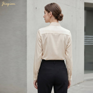 Elegante Camicetta in Chiffon con Fiocco per Ufficio, <span class=keywords><strong>Camicia</strong></span> <span class=keywords><strong>da</strong></span> Lavoro Professionale a Tinta Unita con Maniche Lunghe, Produzione Diretta OEM/ODM - Product Image 3