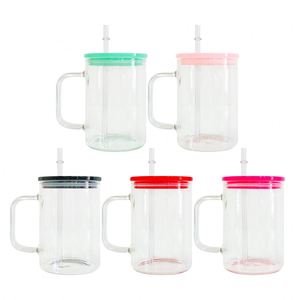 Meilleur rapport qualité-prix : Tasse à café transparente en verre de 17 oz pour sublimation, avec couvercles en PP colorés pour impression à chaud - Product Image 1