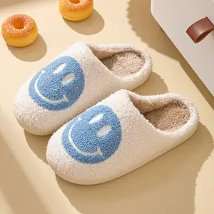 Nicecin Soft Plush Fluffy Warm Indoor Outdoor Terlik Smiley Face SlippersNon-Slip Sole Women House Slipper