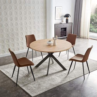 Belle table de salle à manger ronde en bois de ferme, naturelle, durable, de haute qualité, avec pieds en métal