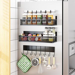 Modern Metal Magnetic Spice <b>Rack</b> with Moveable Fridge Shelf and Hook Organizer for <b>Kitchen</b> - Product Image 1