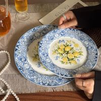 Assiette à dîner en porcelaine à motif citron style italien, vaisselle en céramique vintage baroque, ensemble d'assiettes pour les organisateurs de mariages