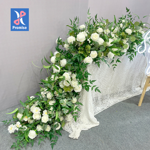 ผ้าปูโต๊ะดอกไม้ประดิษฐ์ยาวกุหลาบขาวและสีเขียวผ้าคาดโต๊ะประดับกลางดอกไม้ - Product Image 1