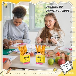 Cross-border <b>wooden</b> cartoon pencil holder, classroom <b>desk</b>, colorful <b>solid</b> wood pencil holder, pencil sharpener, storage box - Product Image 2