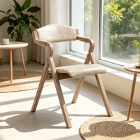 Fauteuil pliant robuste en bois d'hévéa, style rustique avec assise rembourrée rayée, mobilier de café peu encombrant, fournisseur