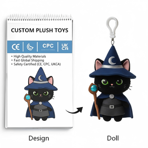 พวงกุญแจตุ๊กตาแมววิเศษสั่งทำพิเศษ ได้รับการรับรองความปลอดภัย CE CPC ผู้ผลิตของเล่นตุ๊กตาสัตว์  ตุ๊กตาแมวแม่มดเวทมนตร์สั่งทำได้ - Product Image 1
