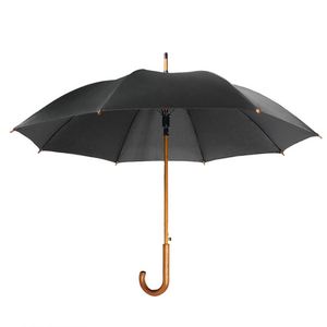 Parapluie de pluie à manche en bois, coupe-vent, avec logo imprimé personnalisé, à tige courbée et droite - Product Image 3