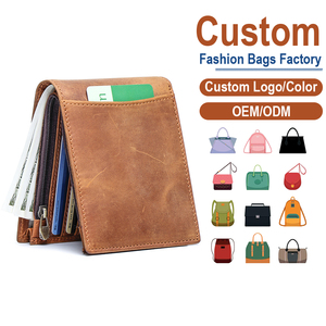 Cartera Bifold Unisex de Cuero Marrón Crazy Horse Antirrobo con Bolsillo para Monedas con Cierre |   Estilo Inglés OEM/ODM para Marcas Vintage de Exterior - Product Image 1