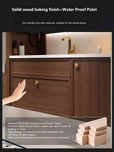Mueble de Baño Moderno de Estilo Song de Mediados de Siglo con Lavabo de Cerámica, Montado en la Pared, de Madera de Caucho, con Almacenamiento para Uso en Hoteles y Villas - Product Image 4