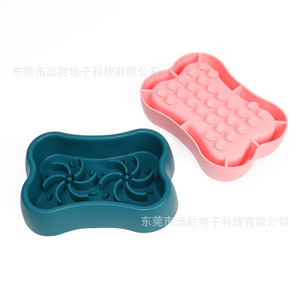 Tazón de Silicona para Mascotas, de Grado Alimenticio, Anti-Asfixia, con Forma de Hueso para Perros y Gatos, 185x125x45mm, con Ventosas - Product Image 1