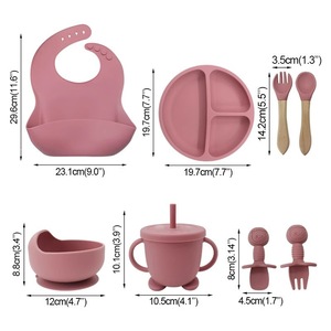 2025 Hot Bán Silicone bé đặt bữa ăn tối Toddler Bộ đồ ăn đồ dùng dao kéo tấm BIB Bát cup muỗng ngã ba - Product Image 4