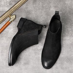 Chaussures en cuir à bout pointu pour hommes, en cuir véritable, chaussures de ville formelles, chaussures de mariage pour le marié, à semelle épaisse, rehaussantes, type Derby - Product Image 4