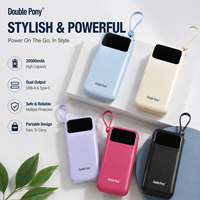 DOUBLE PONY 20000mAh Baterai Li-Polymer Power Bank USB Ganda Kabel Micro USB Terpasang Pengisian Cepat Pengisi Daya Portabel Ringkas
