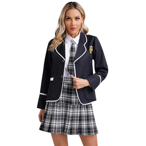 Uniforme scolaire JK pour femmes sur mesure, <span class=keywords><strong>style</strong></span> britannique, chemise à manches longues cintrée avec cravate, badge, broche, <span class=keywords><strong>jupe</strong></span> plissée - Product Image 1