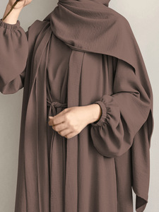 Sólido Conjunto de dos piezas con Hijab CrepeOpen Abaya Temperamento Vestido de desgaste modesto para mujeres musulmanas Diseño de Dubái - Product Image 6
