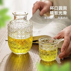 Retro Embossed Solid Pattern Crystal Glass <b>Cold</b> Water Pitcher Set 580ml Pitcher 200ml <b>Cup</b> Home Use Drinkware - Product Image 5