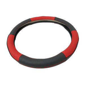 Accessoires intérieurs de voiture en <span class=keywords><strong>cuir</strong></span> véritable rouge et noir de style sportif, housse de <span class=keywords><strong>volant</strong></span> avec prix de gros - Product Image 5