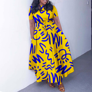 Q125 Customized Summer <strong>Dresses</strong> Women Casual Elegant <strong>Lace</strong> up Graffiti Printed <strong>Maxi</strong> <strong>Dress</strong> Ladies Church <strong>Dresses</strong> for Women - Product Image 5