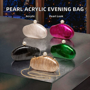 Bolso de Mano Clásico Cuadrado con Cadena para Mujer, de Lujo, con Perlas Acrílicas, para Boda, con Cierre de Solapa y Correa para el Hombro, para Uso Diario - Product Image 2