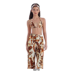 Copricostume HDJ con stampa leopardata, taglia plus, collo all'americana, vita elasticizzata, aderente, in spandex e poliestere SQ67720 - Product Image 1