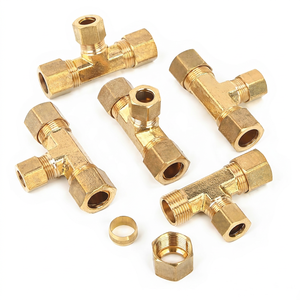 Tés en laiton forgés sur mesure ODM à basse pression, lisses, 1/8"-6" (6mm-12mm), à double ferrule, pour raccords hydrauliques à compression - Product Image 1