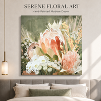 Art mural moderne Protea, peinture botanique naturelle australienne, nature morte, impression sur toile florale rose vintage pour la décoration du salon