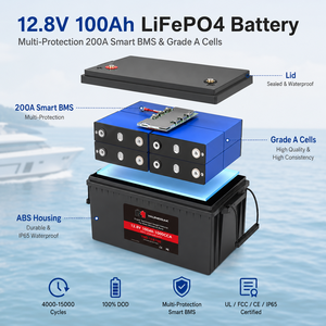 Deep Cycle 12.8V <b>24V</b> 100Ah 200Ah 300Ah Lithium Ion <b>Battery</b> Pack with BMS for Solar Energy Storage & Marine Boat - Product Image 3