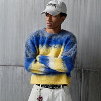 Herren ODM Pullover Rundhals-Sweater Oversize-Passform Gestreiftes Muster Atmungsaktiv Warm Mohair-Strick Rückenlogo Winter Streetstyle