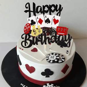 Décoration de gâteau d'anniversaire de <span class=keywords><strong>casino</strong></span> avec paillettes noires et rouges, jeu de poker, décorations de gâteau pour fête d'anniversaire à Las Vegas - Product Image 4