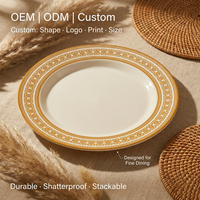 Plateau de service de luxe OEM ODM en mélamine dorée, 12 pouces, rond, incassable, style vintage, pour restaurant, hôtel, buffet, traiteur, fête