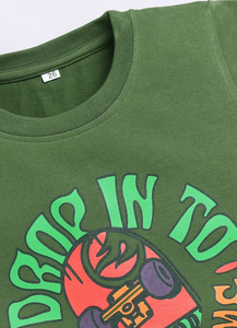 Boys Green Printed Cotton T-shirt <b>Drop</b> In To Carrydreams Skate Graphic Soft Breathable Fabric Comfortable Casual Wear - Product Image 4