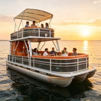 Bateau en aluminium marin de luxe à double pont avec cuisine et salle de bain pour le divertissement familial sur le lac, la mer et les sports nautiques