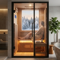 Ruang Sauna Inframerah Terpasang Dalam Ruangan untuk 2 Orang, Kabin Uap Kayu dengan Kontrol Digital dan Pintu Kaca Penuh untuk Spa di Rumah