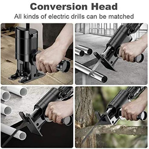 Electric <b>Drill</b> to Saw Adapter Head Reciprocating Saw <b>Compact</b> 3000 RPM for Woodworking DIY 150mm Cutting Depth Black - Product Image 2