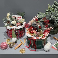 Nueva llegada caja de embalaje de flores caja redonda de flores de franela de punto de Navidad para arreglo floral