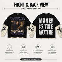 T-shirt Homme Oversize à Manches Longues en Maille Double Couche Effet Imprimé Animal Streetwear Mode Haut de Gamme Coton Lourd Style Punk