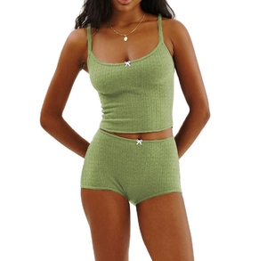 New Arrivals Women's Summer <strong>Crop</strong> Camisole Shorts <strong>Pajama</strong> Set Hot Sexy Stretched PJs Adjustable Straps Soft XL Size Fashion <strong>Pajama</strong> - Product Image 4