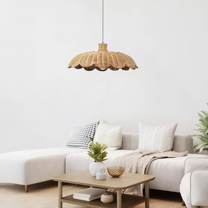 Lampe suspendue en rotin ronde, ampoule LED E27, pour salon et salle à manger, décoration d'hôtel et de maison d'hôtes - Product Image 2